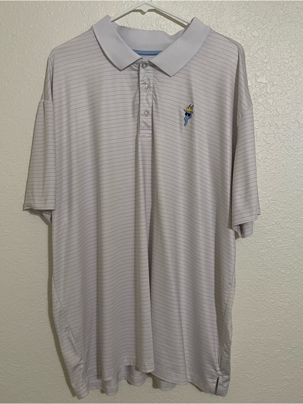 GOAT USA White  Gray Striped Golf Polo Shirt with Logo
